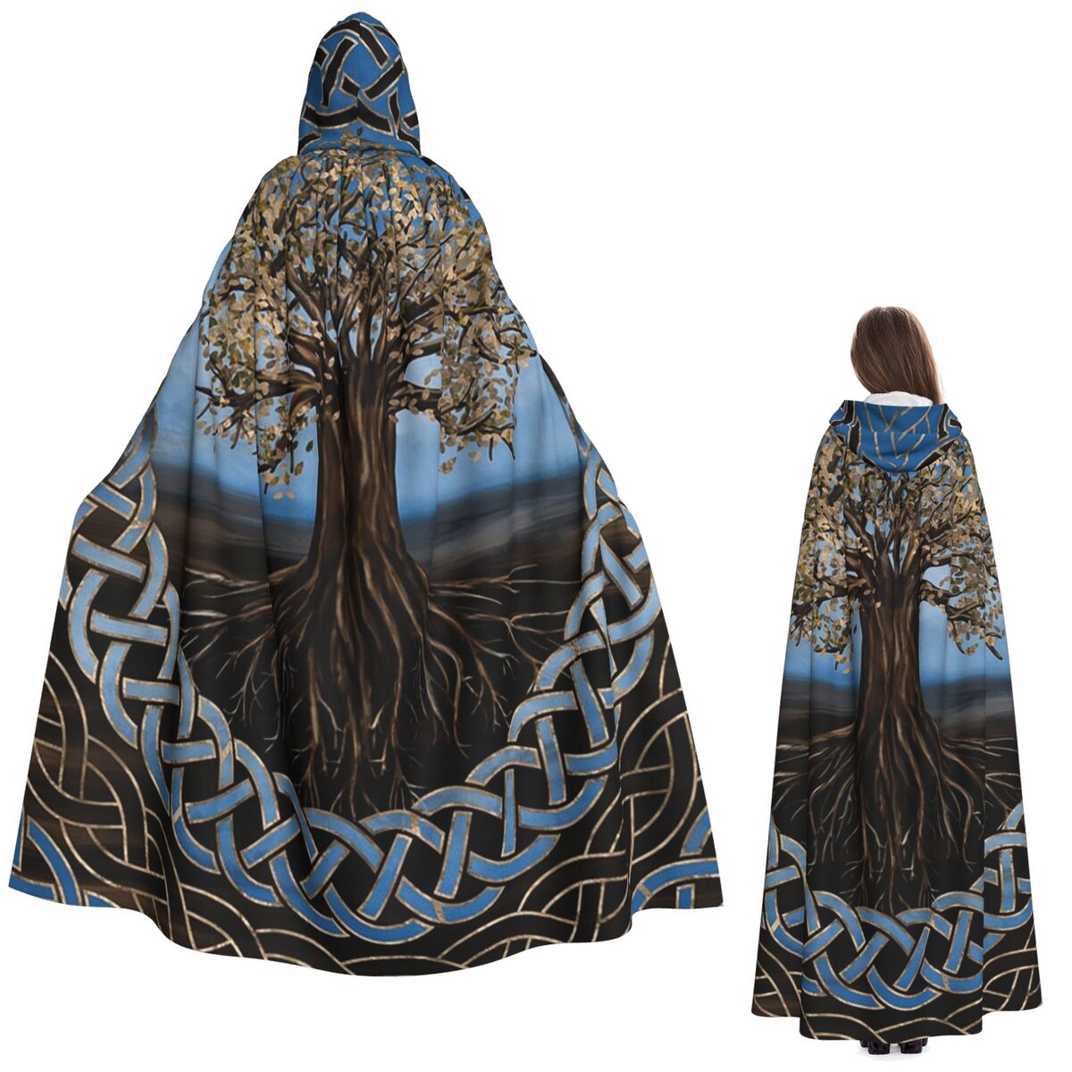 Anime Cosplay Drawing - Keltische levensboom Yggdrasil tekening lange capuchonmantel
